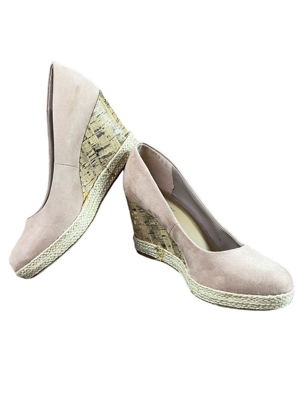 New Look Women's Extra Light Pink Suede Espadrille Wedges size 7 EUC